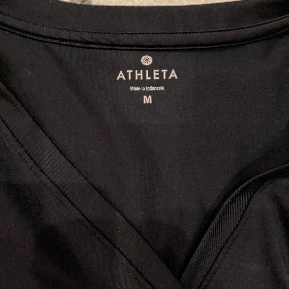 ATHLETA Nectar Black Sleeveless Faux Wrap Knee Length Dress Size MEDIUM - Picture 2 of 4